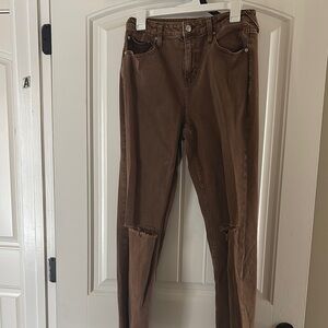 Brown High Rise Straight Leg Jeans